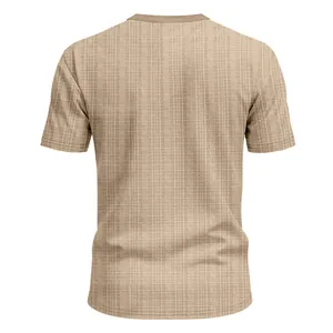 Back view of men's short-sleeve T-shirt with textured slub linen fabric in beige