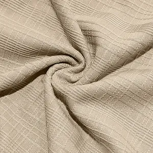High-quality detailed macro view of breathable beige imitation linen slub fabric texture