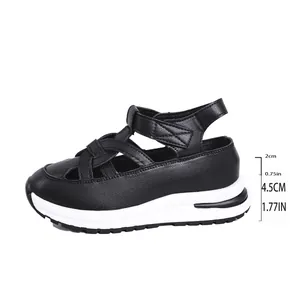 Side view of black wedge platform sandals showing 4.5cm heel height measurements