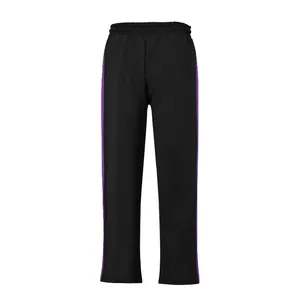 Men's black hip-hop sweatpants with purple side stripes, trendy baggy streetwear style