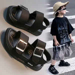 Fashionable black children's sandals with buckles for summer outdoor beach activities