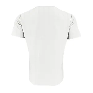 Back view of a white short sleeve Henley shirt featuring a slub textured grid fabric