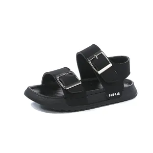 Breathable black children's sandals with double buckles and open toe design for summer beach wear
