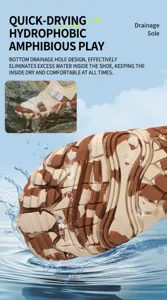 Close-up detail of camouflage drainage sole on breathable quick-dry water shoes