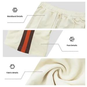 Details of men's high street sweatpants: focusing on waistband, fabric, and stripes