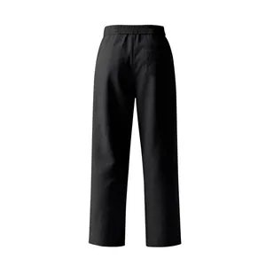 Rückansicht der locker sitzenden schwarzen Leinenhose für Herren, gerader Schnitt