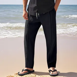 Herren Leinenhose in Schwarz für den Sommer am Strand, atmungsaktiv und locker geschnitten