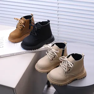Britischer Stil Kinder Martin Boots Kunstleder Seitlicher Reißverschluss Rutschfeste Jungen Mädchen Herbst Winter Kurze Stiefel