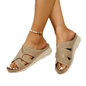 Comfortable summer women's wedge sandals featuring breathable laser-cut holes and thick soles