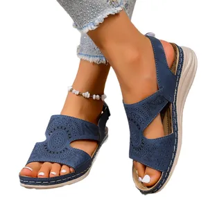 Stijlvolle blauwe retro holle sandalen met open teen voor dames zomer 2025 casual