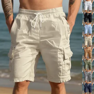 Pantaloncini cargo da uomo in lino traspirante con multitasche mostrati in vari colori