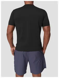 Detailed back view of a men's black quick-dry athletic t-shirt for outdoor hiking