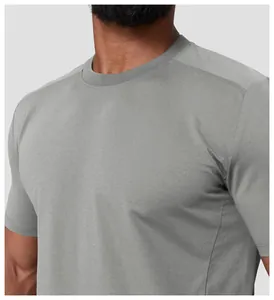 Close-up of men's quick-dry sports T-shirt crew neck and breathable fabric detail