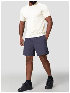 Athletic men's off-white outdoor sports T-shirt with a quick-dry crew neck style