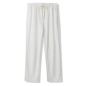 Détail du pantalon décontracté blanc à carreaux pour homme avec cordon de serrage