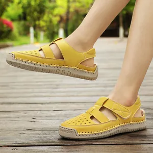 Yellow breathable hollow-out sandals for women summer beach wear