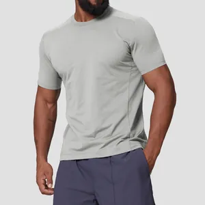 Men's breathable quick-dry sun protection athletic sports t-shirt in light grey on a model