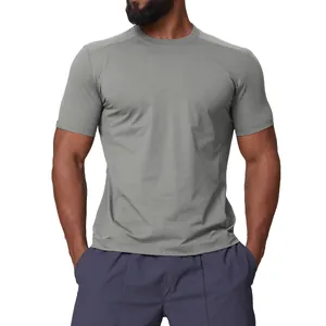 High-performance men's grey athletic quick-dry short-sleeve T-shirt for outdoor hiking