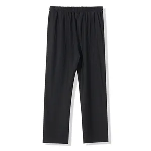 Vue arrière d'un pantalon décontracté droit en imitation lin noir pour hommes