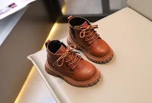 Botas Martin clásicas marrones para niños, estilo británico con cremallera lateral