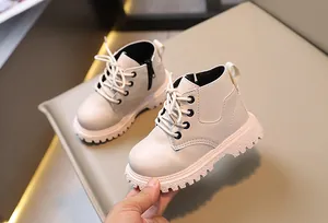 Botines Martin beige para niños con cremallera lateral y suela gruesa antideslizante