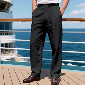 Pantalon en lin noir pour homme, coupe droite décontractée pour l'été et le travail