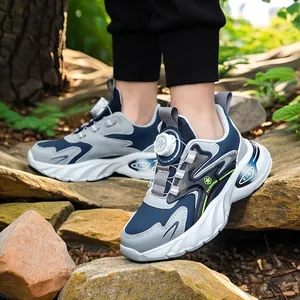 Boys' lightweight leather running shoes with cushioned soles for outdoor sports