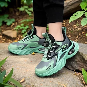 Boys' lightweight cushioned running shoes with mint green leather upper