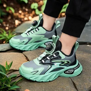 Modern mint green and grey boys' running shoes with convenient rotary buckle lacing
