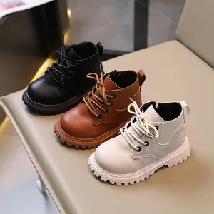 Botas Martin Estilo Británico para Niños Niñas Otoño Invierno Moda Cuero Sintético Caña Baja Con Cremallera Lateral