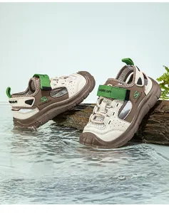 Detailed view of HOBIBEAR boys closed-toe athletic mesh sandals in river scene