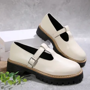 Zapatos Mary Jane retro de punta redonda con hebilla y suela de plataforma gruesa