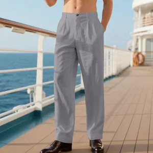 Pantalon en lin gris respirant pour homme avec coupe droite et large pour l'été