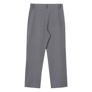 Vue arrière détaillée d'un pantalon décontracté en lin gris pour hommes, coupe droite