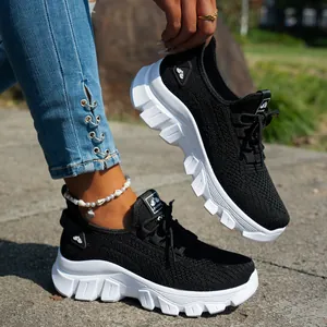 Zapatos para Correr Transpirables Flyknit para Mujer de Verano de Malla Ligeros Suela Blanda Zapatillas Casuales Zapatos para Caminar de Moda Talla Grande