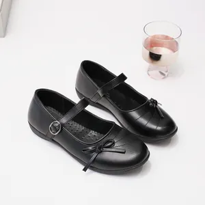 Classic black girls retro Mary Jane shoes with round toe and cute bow detail accent