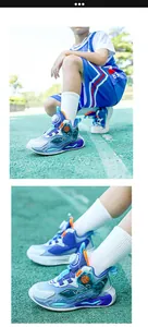 Kids athletic basketball shoes with mesh upper and rotary buckle for boys outdoors.