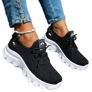 Zapatillas de running de fly-knit transpirables para mujer con suela blanca suave