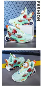 Detailed view of mint green boys basketball shoes with breathable mesh and rotary buckle