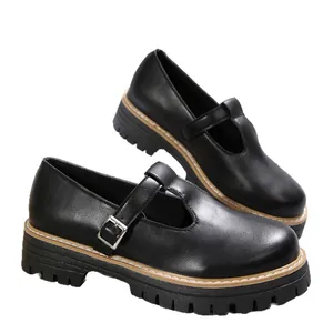 Zapatos Mary Jane negros retro con correa de hebilla y suela de plataforma gruesa