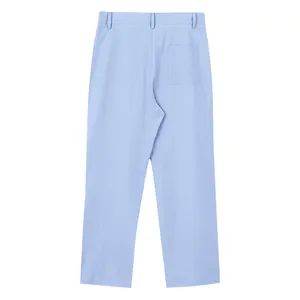 Vue arrière d'un pantalon décontracté en lin bleu clair pour homme avec poche arrière