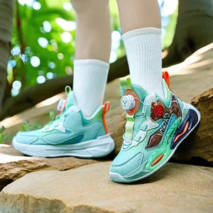 Stylish boys' turquoise mesh basketball shoes with convenient rotary buckle closure