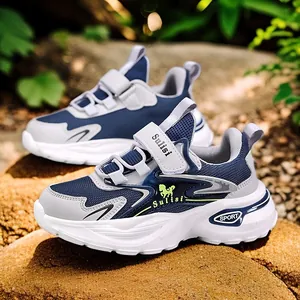 Stylish boys breathable mesh sports sneakers in blue and grey for spring and autumn