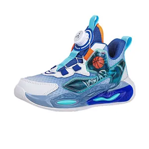 High-top boys' basketball shoes with breathable mesh upper and convenient rotary buckle
