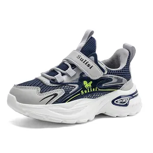 Breathable mesh boys sports sneakers with velcro strap for running and casual wear