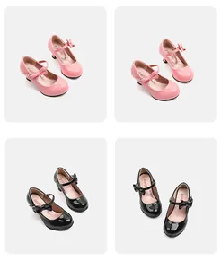 Collage de chaussures de princesse à nœud pour filles en rose et noir vernis