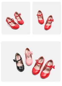 Chaussures de princesse Mary Jane en cuir verni pour filles en rouge, noir et rose