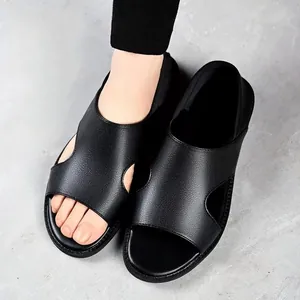 Comfortable men's summer black leather sandals with breathable and anti-slip soft sole