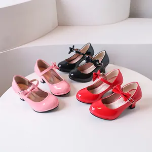 Chaussures de Princesse Mary Jane pour Filles Nœud en Cuir Verni Talon Moyen Chaussures de Cérémonie Scolaire et Fête pour Enfants