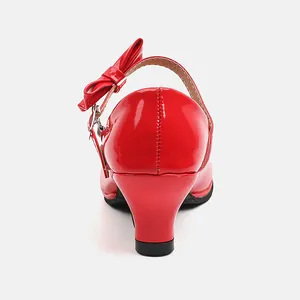 Élégantes chaussures de princesse rouges en cuir verni pour filles avec détail noeud arrière
